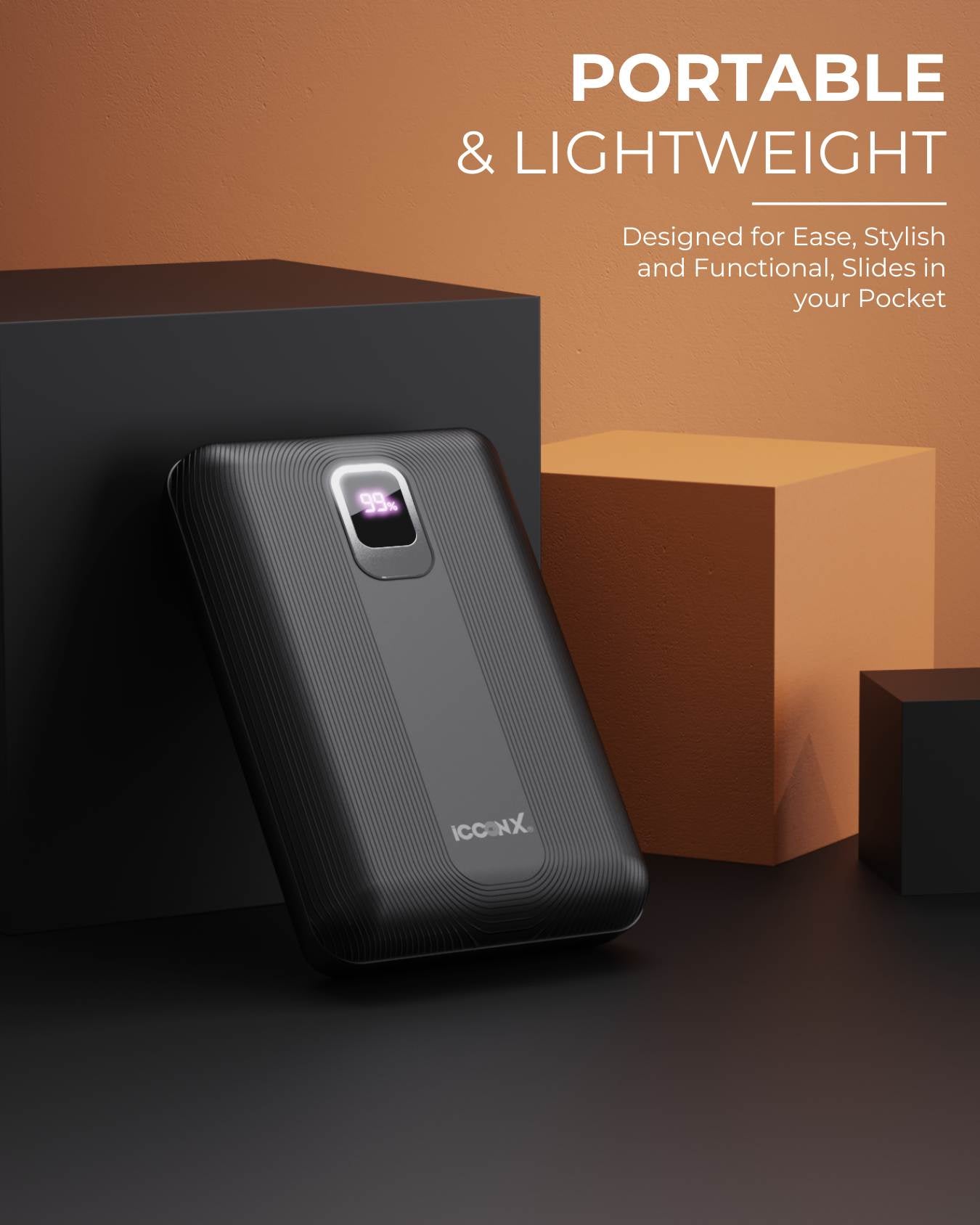 ICCON X PB-230 Powerbank | 20000mAh | 22.5W Fast Charging | QC + PD | Dual Input Port : Type C |Output Port : 2 USB & Type C for All iPhone & Android |Digital Display |Designed for ease