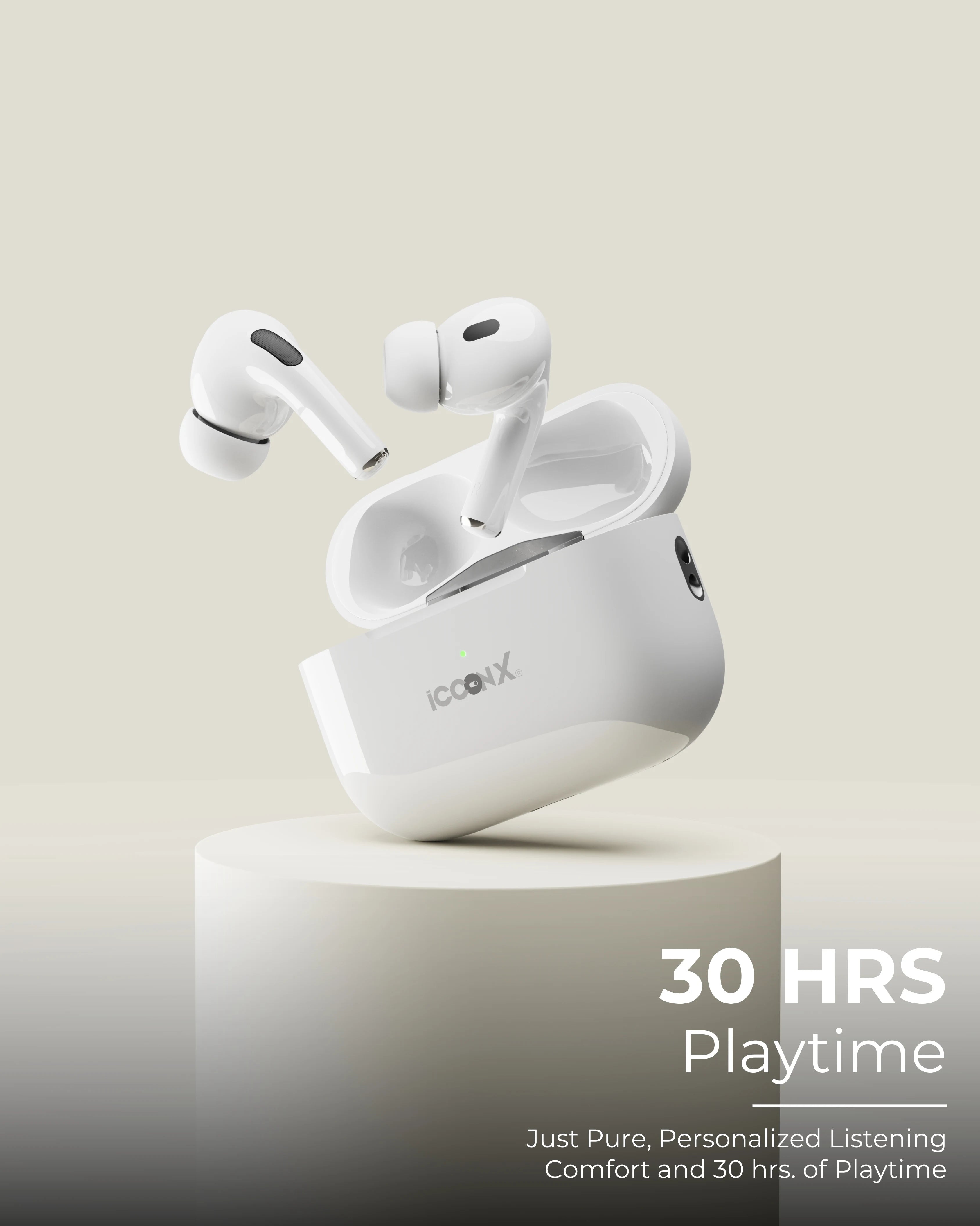 ICCON X AP-PRO91 True wireless earbuds, BT 5.3, Comfort fit, Type-C Port, Up to 30hrs playtime, Splash proof, Gaming Mode 35ms, Deep Bass, Fast Charging, Touch Control,30H Backup, Made in India, 10mm Rich Bass Drivers,