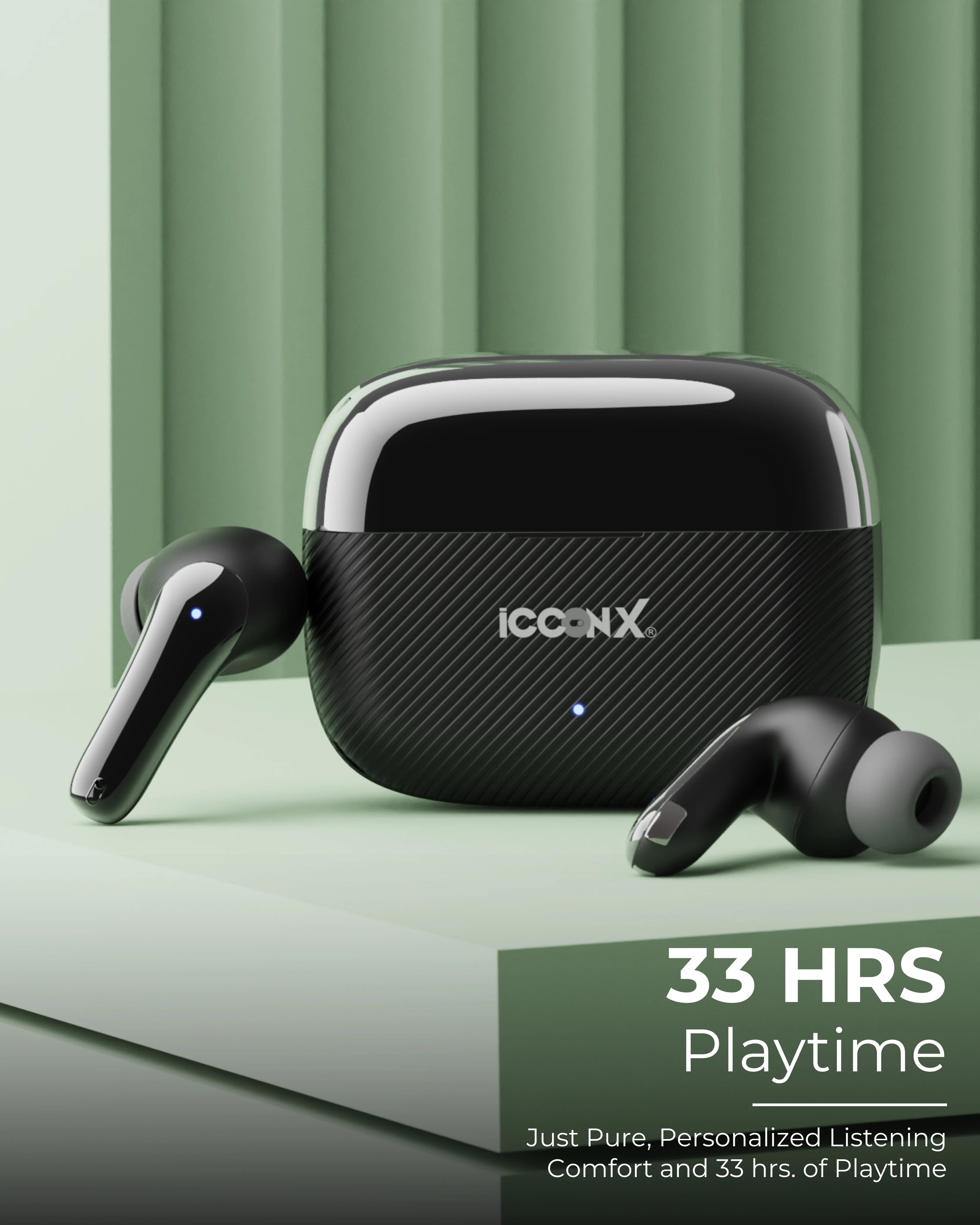 ICCON X EB-92 True wireless earbuds, BT 5.3, Comfort fit, Type-C Port, Up to 33hrs playtime, Splash proof, Gaming Mode 35ms, Deep Bass, Fast Charging, Touch Control,33H Backup, Made in India, 10mm Rich Bass Drivers,