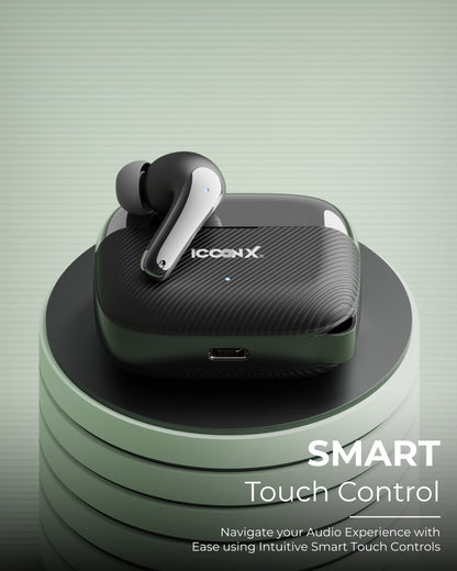 ICCON X EB-92 True wireless earbuds, BT 5.3, Comfort fit, Type-C Port, Up to 33hrs playtime, Splash proof, Gaming Mode 35ms, Deep Bass, Fast Charging, Touch Control,33H Backup, Made in India, 10mm Rich Bass Drivers,
