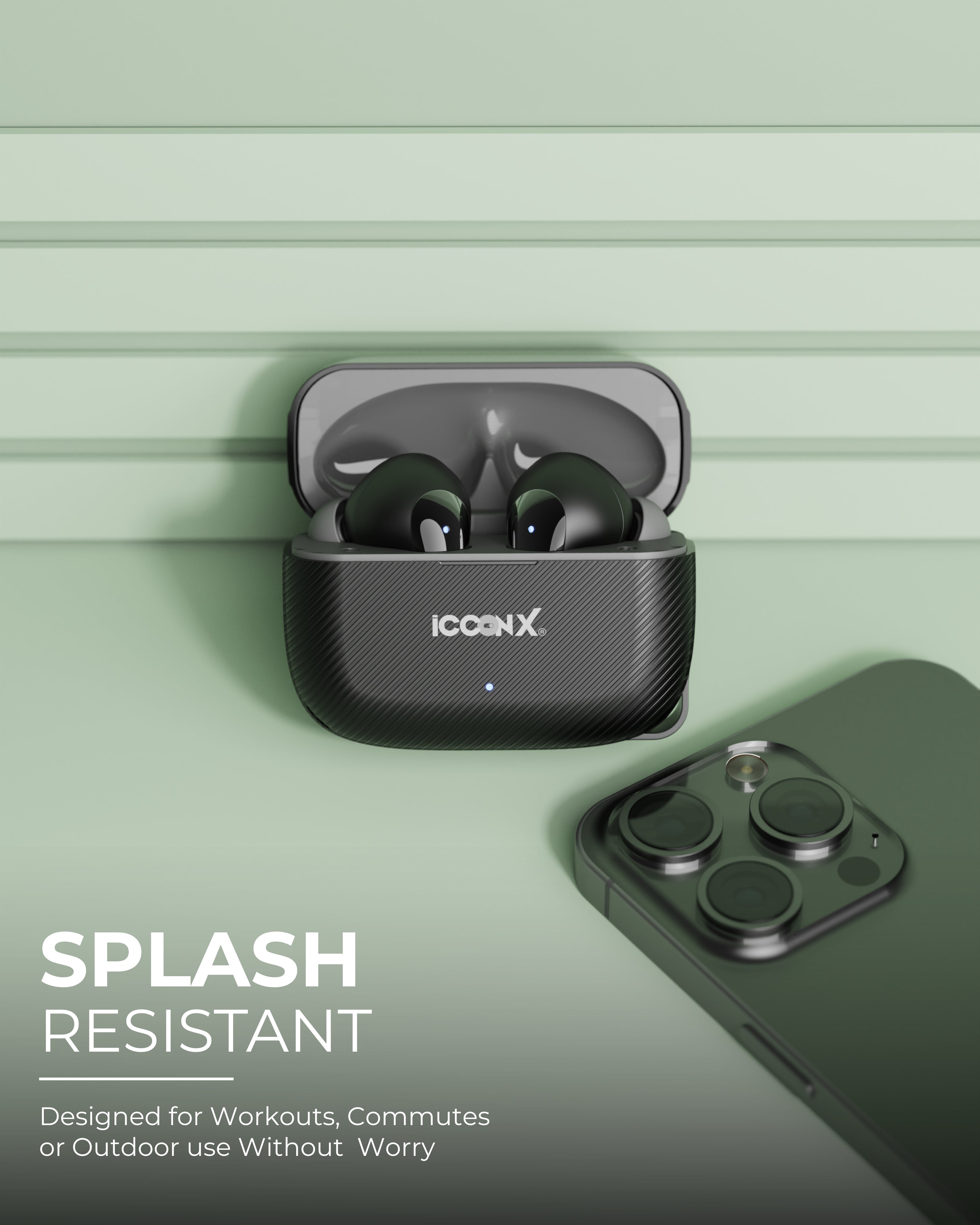 ICCON X EB-92 True wireless earbuds, BT 5.3, Comfort fit, Type-C Port, Up to 33hrs playtime, Splash proof, Gaming Mode 35ms, Deep Bass, Fast Charging, Touch Control,33H Backup, Made in India, 10mm Rich Bass Drivers,