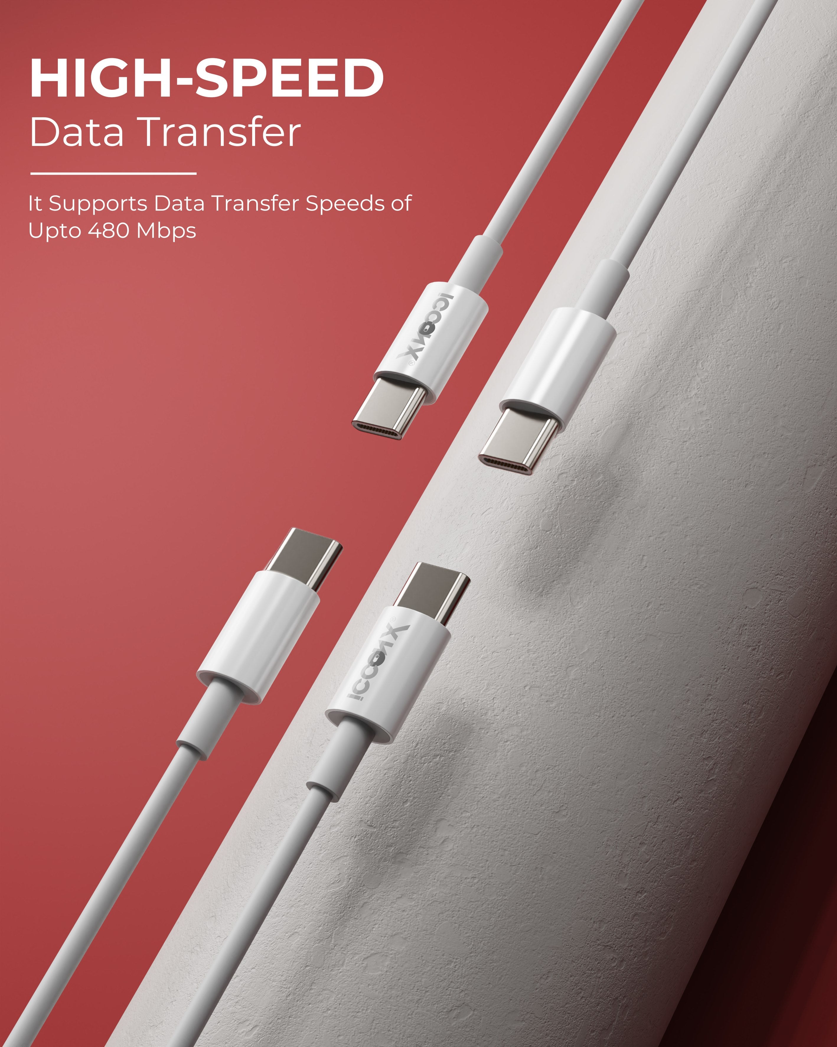ICCON X TH-16 44W Fast Charging 1.0M Type C to Type C Cable for Androids, IOS, Tablets, Laptops & Other Type C Devices, PD Technology, 3.5 MM Thickness, Stable Current and 480 MBPS Data Transfer Speed, Data Sync, Designed for Ease.