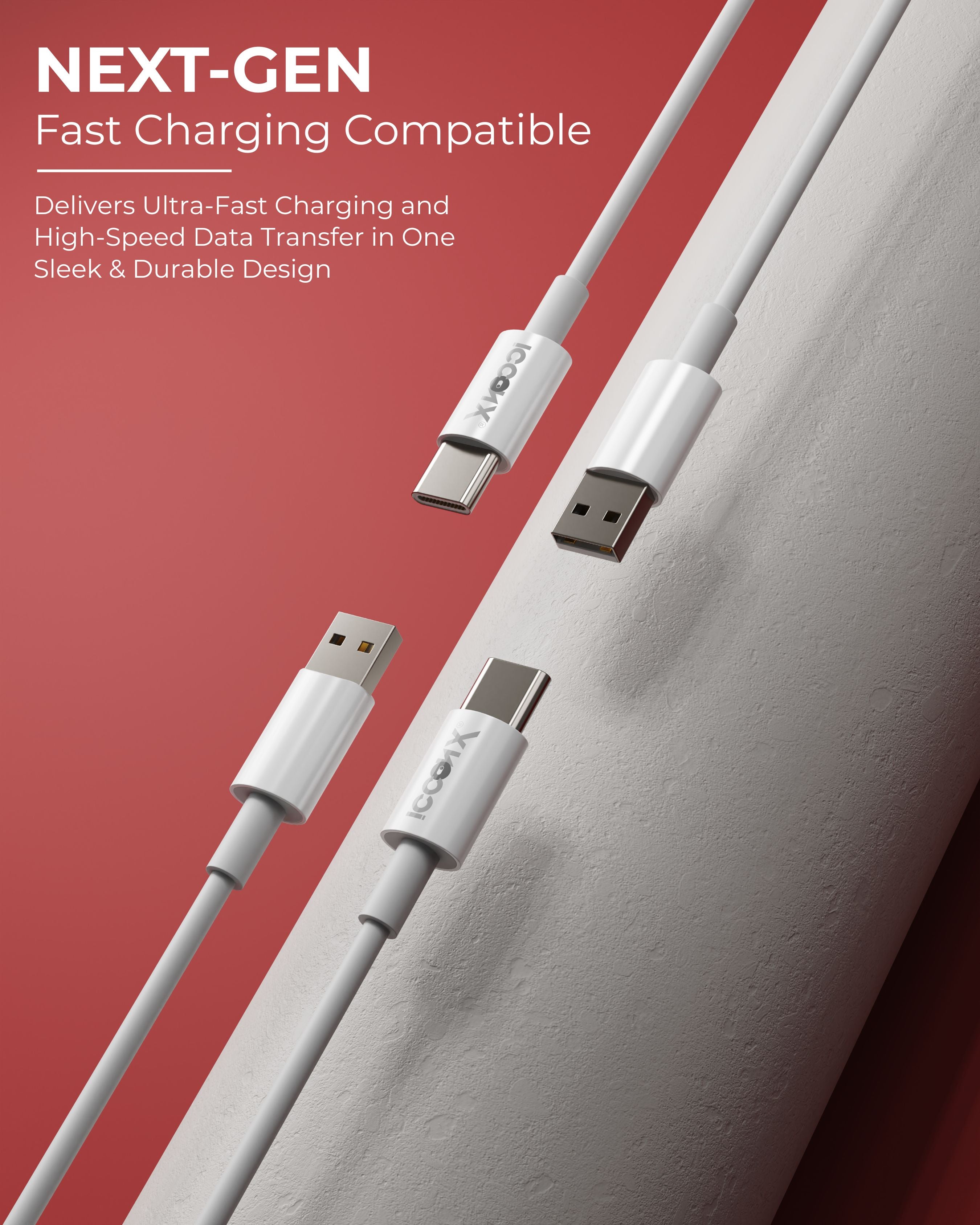 ICCON X TH-18 USB A to Type C Cable 66W Fast Charging, 1.5M Long, 3.5MM Thick, 10K Insertion & Bend Life, 480MBPS Data Transfer, Sync Cable for Samsung, OnePlus, Xiaomi, Realme, Oppo, Android Devices, Stable Current, Long Lasting Durability
