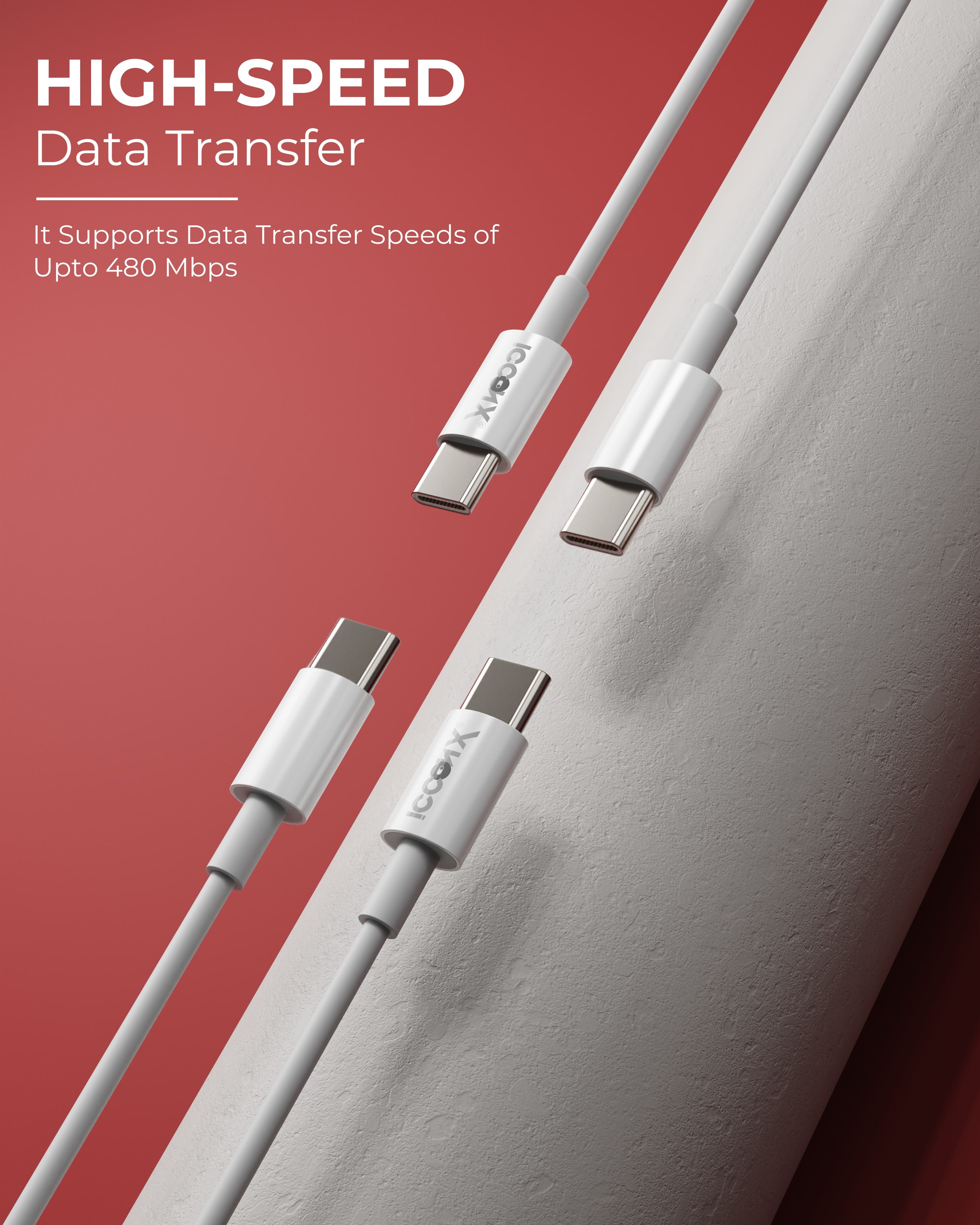 ICCON X TH-19 Type C to Type C Cable 44W Fast Charging, 1.5M Long, PD Tech, 3.5MM Thick, 10K Insertion & Bend Life, 480MBPS Data Transfer, Sync Cable for Android, Smartphones, Tablets, Laptops & Type C Devices, Stable Current, Durable Build