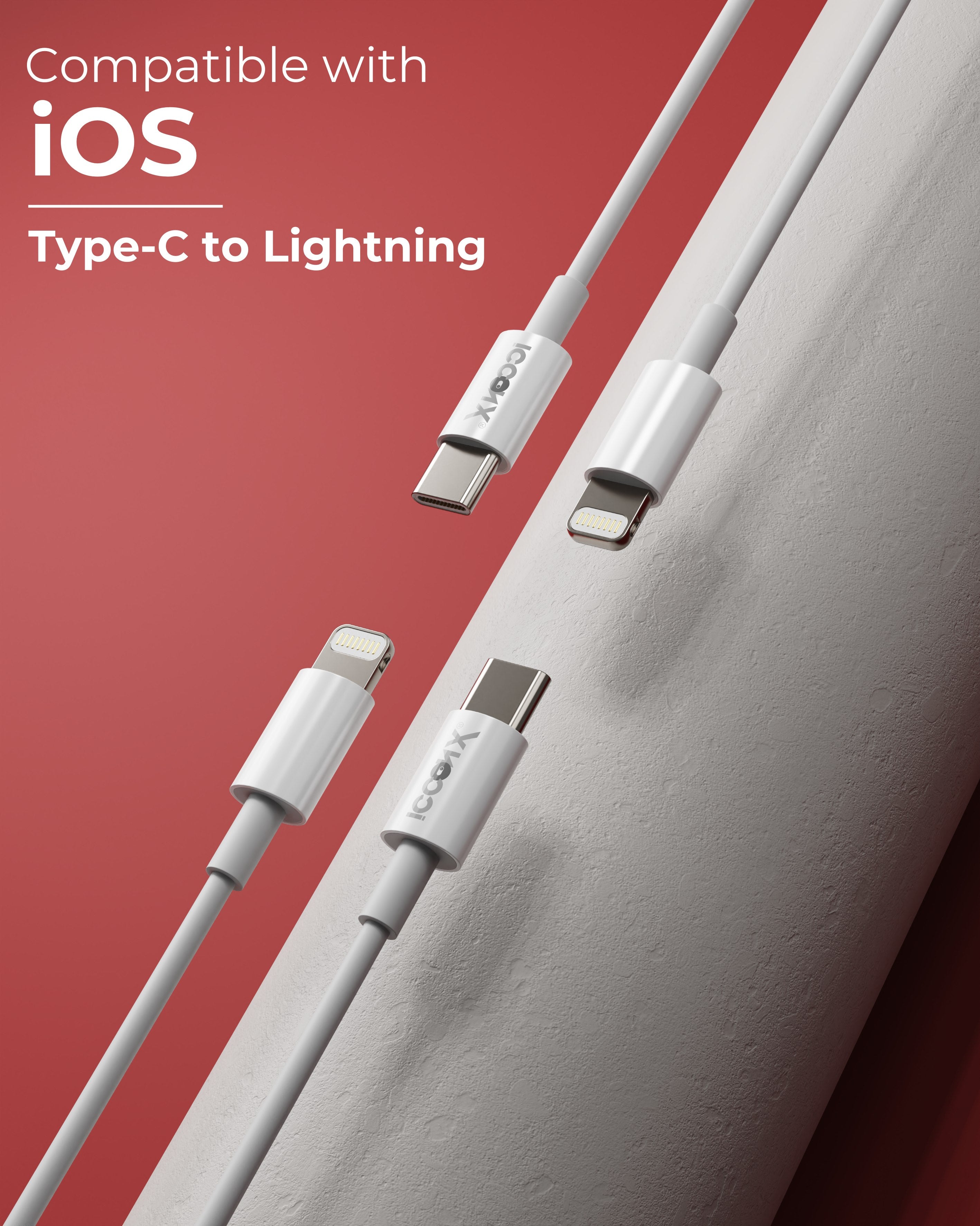 ICCON X TH-20 Type-C to Lightning USB Cable 20W Fast Charging, 1.5M Long, 3.5MM Thick, 10K Insertion & Bend Life, 480MBPS Data Transfer, Sync Cable for iPhone, iPad, MacBook, iMac, AirPods, Stable Current, Durable, Designed for Ease