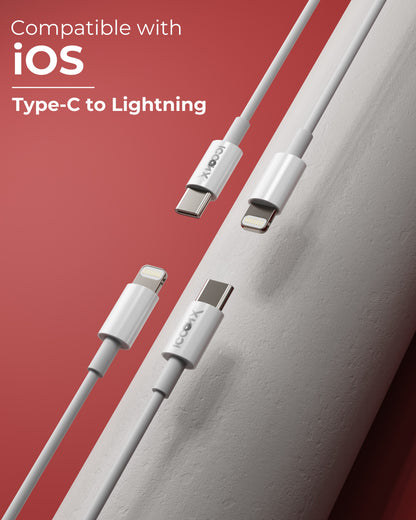 ICCON X TH-20 Type-C to Lightning USB Cable 20W Fast Charging, 1.5M Long, 3.5MM Thick, 10K Insertion & Bend Life, 480MBPS Data Transfer, Sync Cable for iPhone, iPad, MacBook, iMac, AirPods, Stable Current, Durable, Designed for Ease