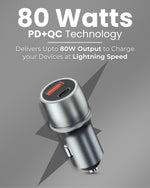 XF-03 | 80W Car Charger with PD + QC Fast Charging | Dual Port (USB + PD) | Smart Chip for Multi-Protocol Support | High-Speed USB-C Adapter for Cars & Android, Smartphone | Designed for Ease.