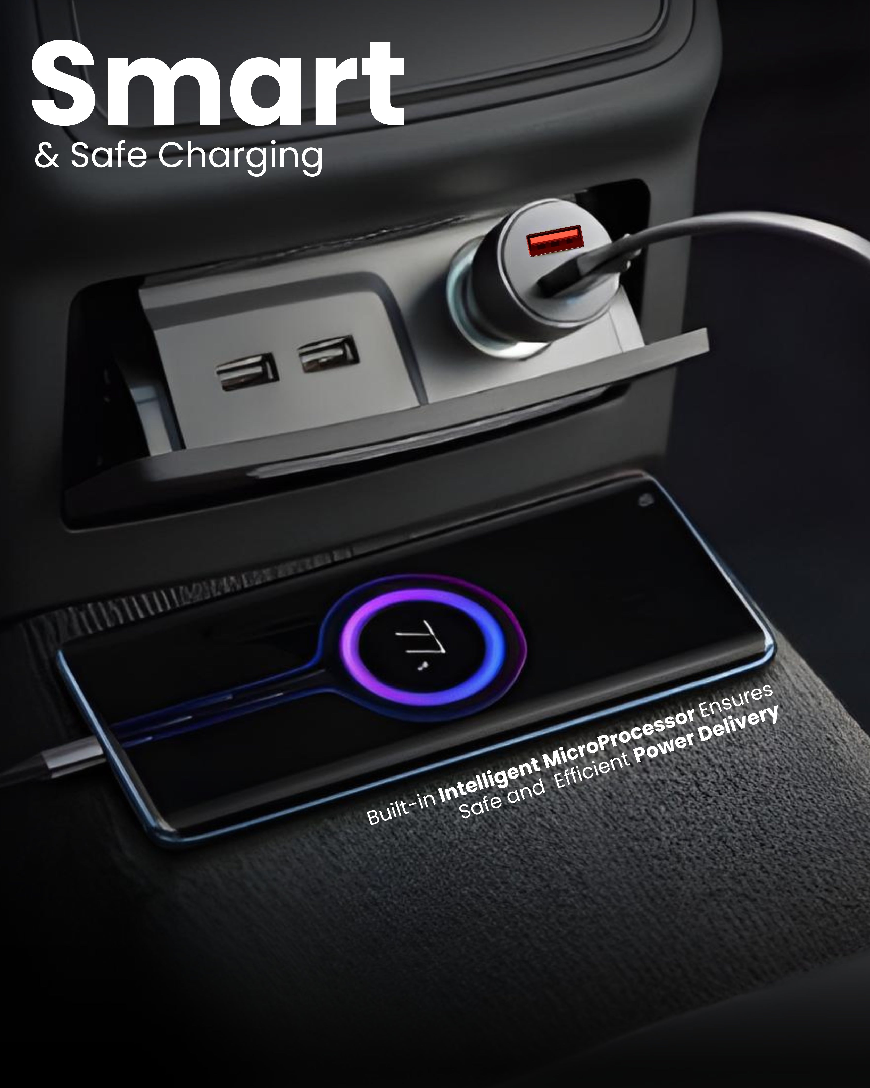 ICCONX XF-03 | 80W Car Charger with PD + QC Fast Charging | Dual Port (USB + PD) | Smart Chip for Multi-Protocol Support | High-Speed USB-C Adapter for Cars & Android, Smartphone | Designed for Ease.