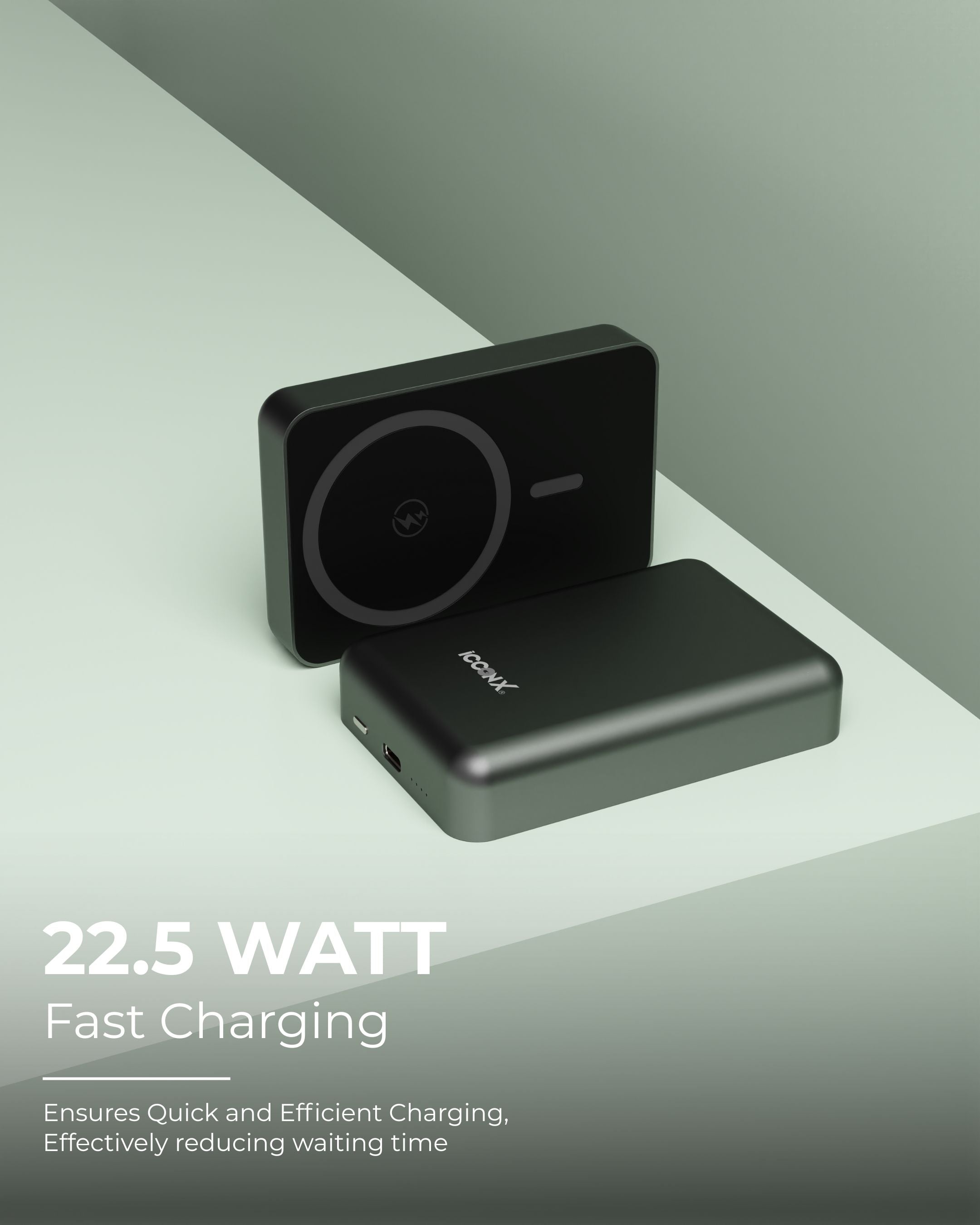 ICCON X PB-170 Magsafe Wireless 10000mAh Fast Charging Power Bank, Strong Magnet,15W Output for iPhone & Android & Other Qi Enabled Devices + Magnetic Ring, Designed for ease