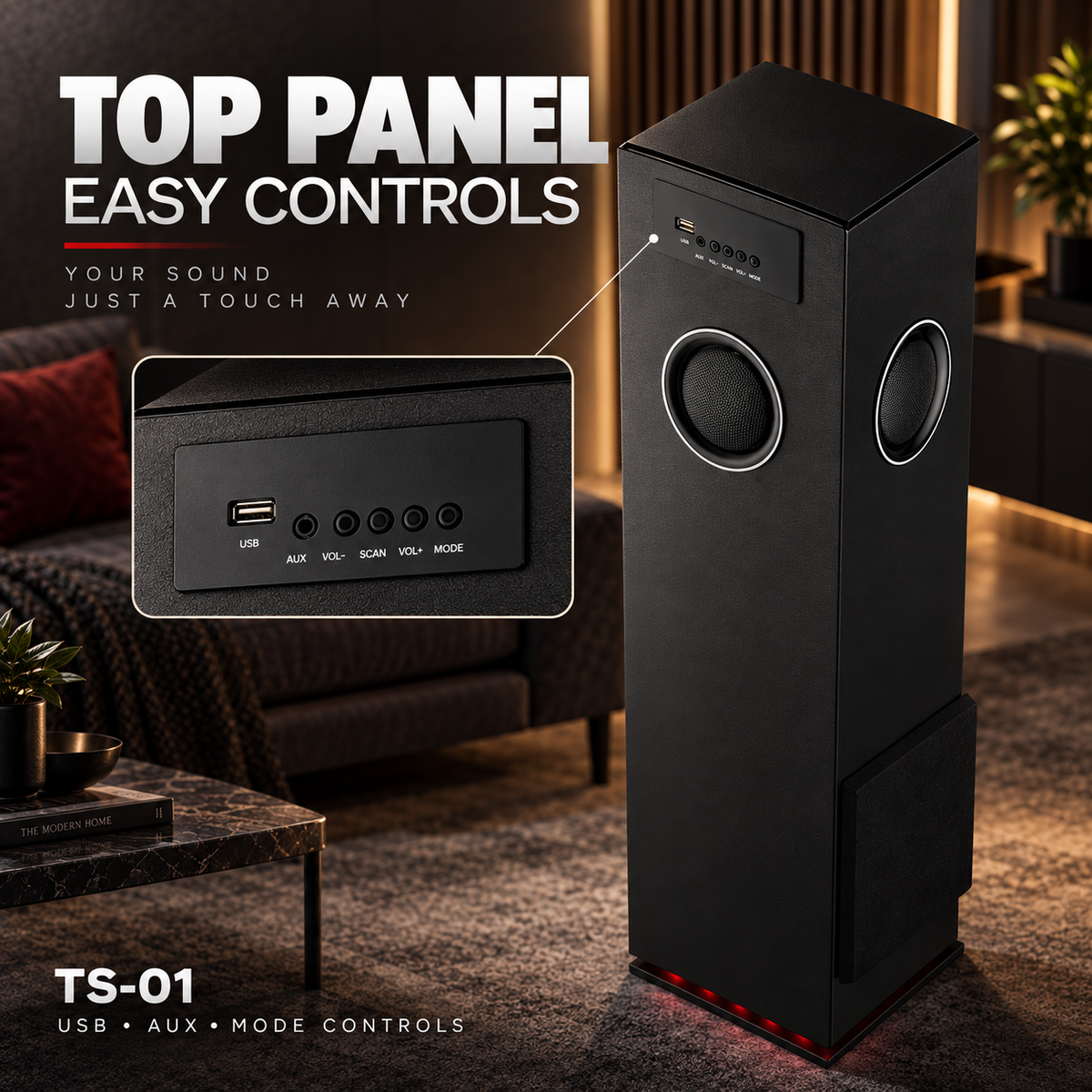ICCONX TS-01 Top Panel Easy Controls USB AUX Volume Scan and Mode