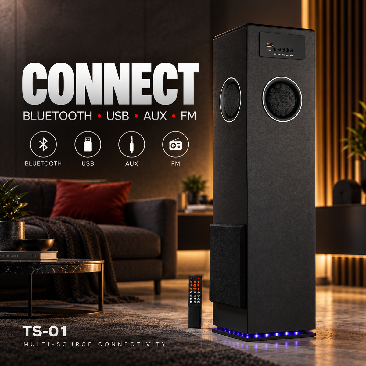 ICCONX TS-01 Multi-Source Connectivity Bluetooth USB AUX FM Radio