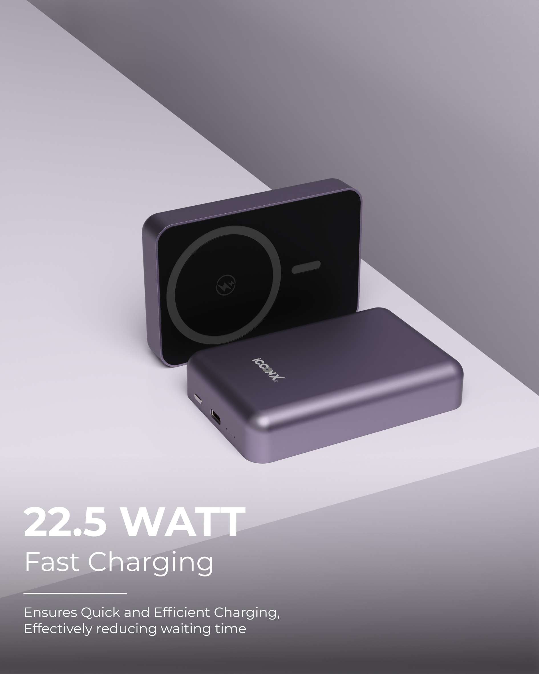 ICCON X PB-170 Magsafe Wireless 10000mAh Fast Charging Power Bank, Strong Magnet,15W Output for iPhone & Android & Other Qi Enabled Devices + Magnetic Ring, Designed for ease