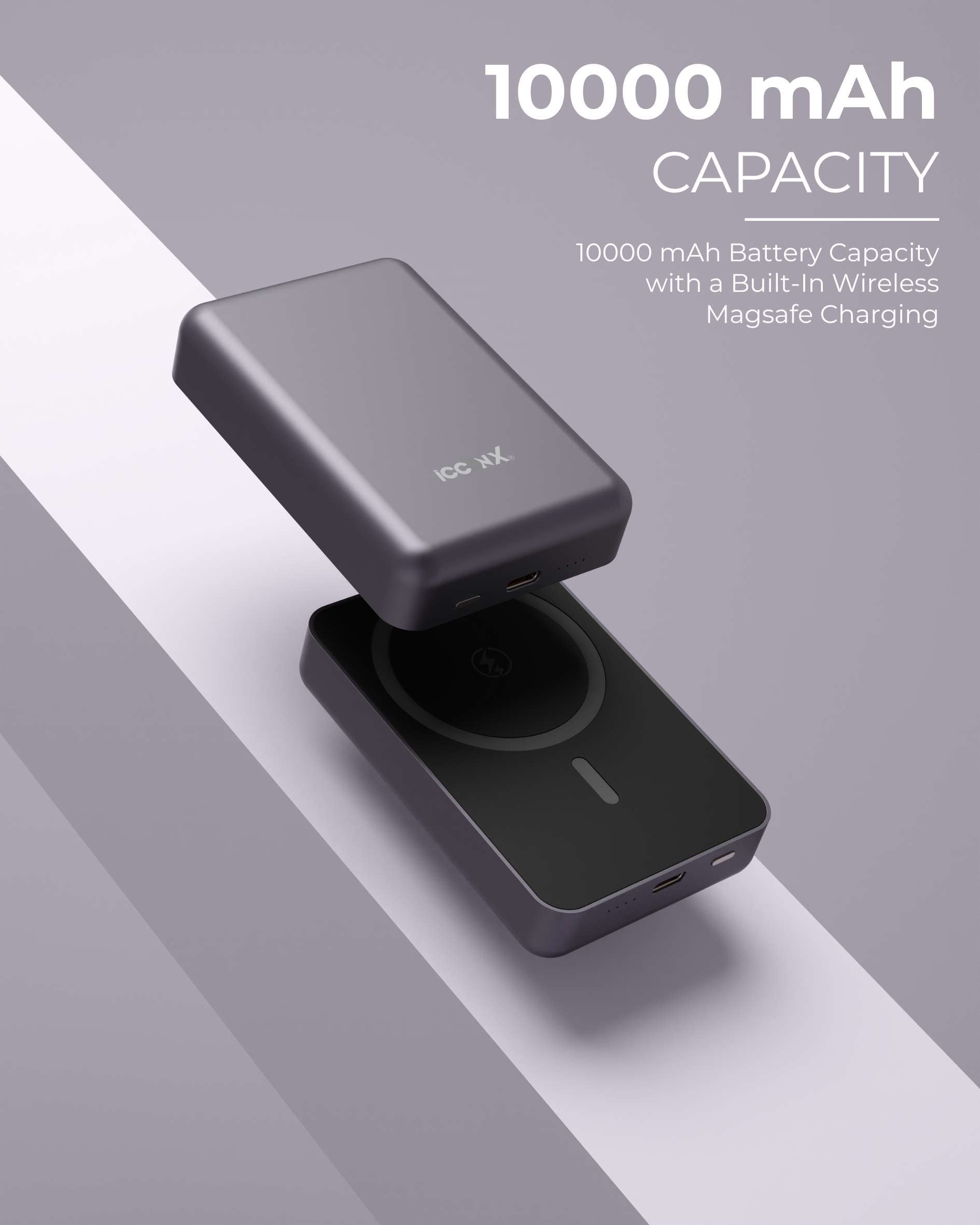 ICCON X PB-170 Magsafe Wireless 10000mAh Fast Charging Power Bank, Strong Magnet,15W Output for iPhone & Android & Other Qi Enabled Devices + Magnetic Ring, Designed for ease